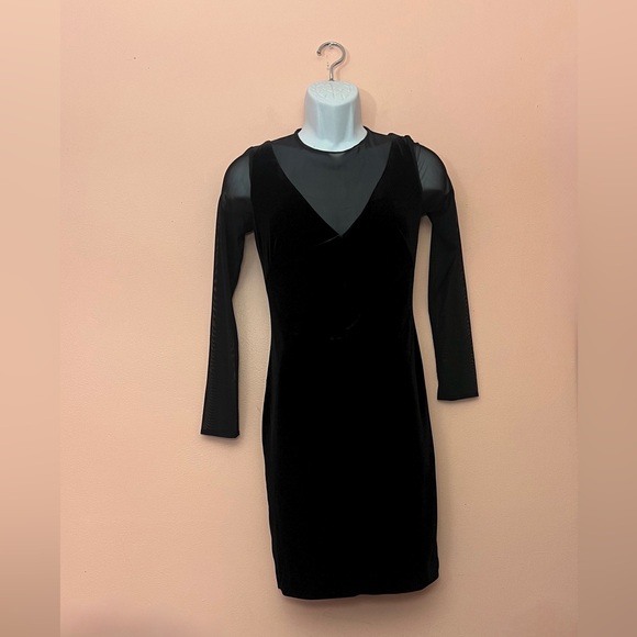 Mango Suit XS Black Velvet Mesh Mini Dress - Picture 2 of 7